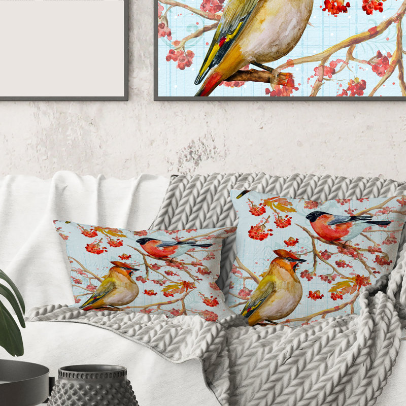 Two Birds on Branches Rectangular Pillow Cover & Insert