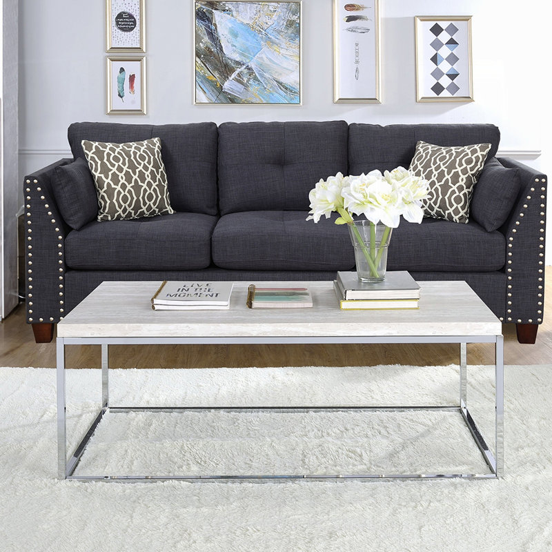 Table basse en chêne clair et chrome avec base ouverte