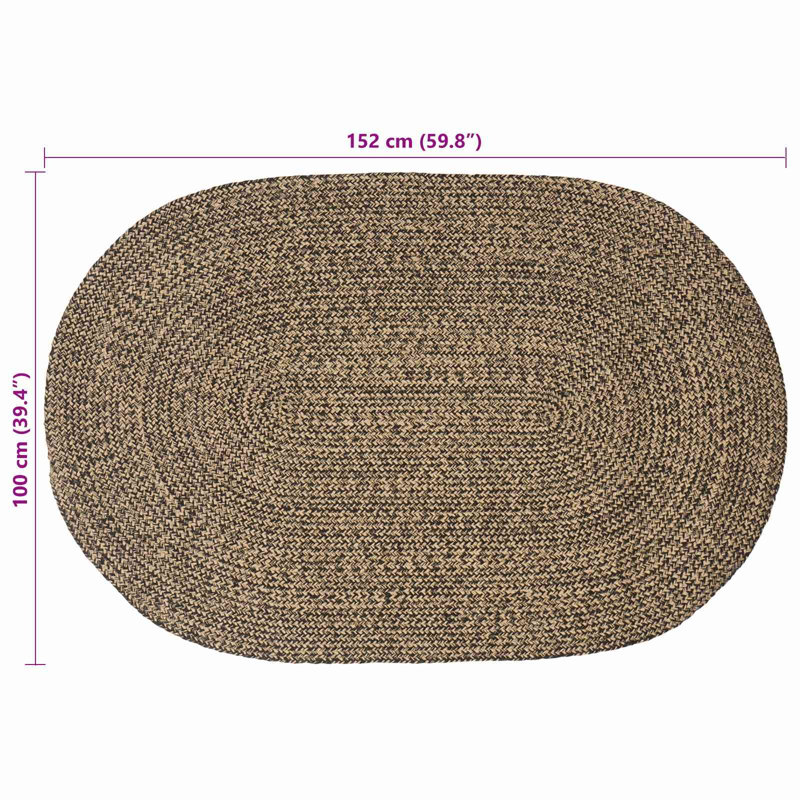 Hand Braided Area Rug, Black/Natural, Oval 100cm x 152cm