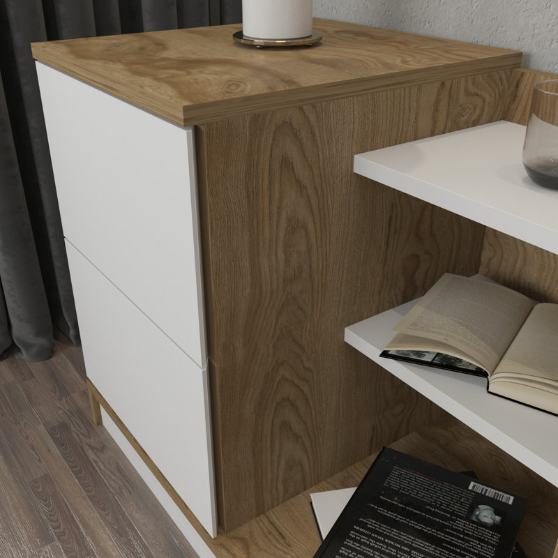 Rena 72 cm Wide Modern Nightstand with Shelves, White/Oud Oak