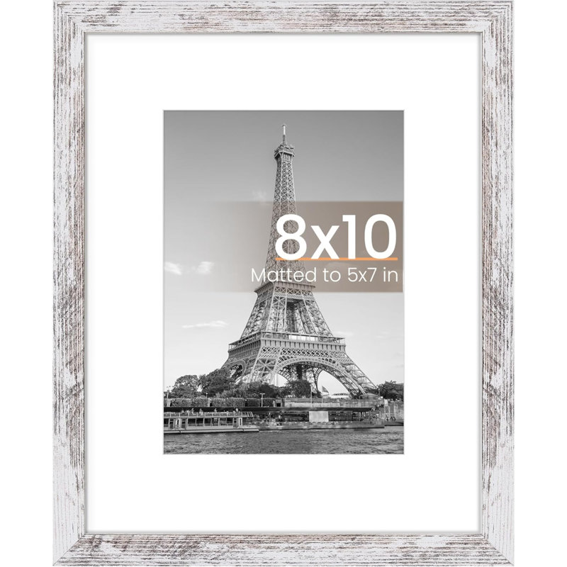 Cadre 8x10, présentoir 5x7 avec passe-partout ou 8x10 sans passe-partout, cadre photo à suspendre au mur, blanc rustique, paquet de 1