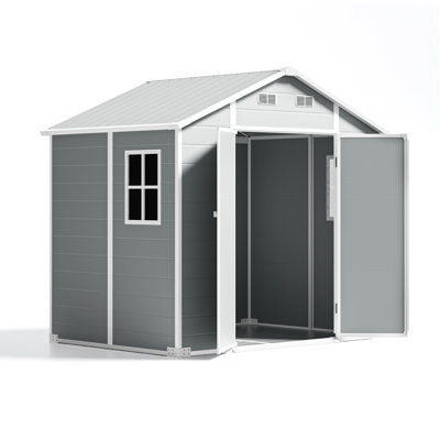 Outdoor Storage Shed 8X6ft, With 2 Vision Windows, Resin Shed With Floor, Outdoors Garden Tool Storage Shed For Bikes, Tools And Lawnmower