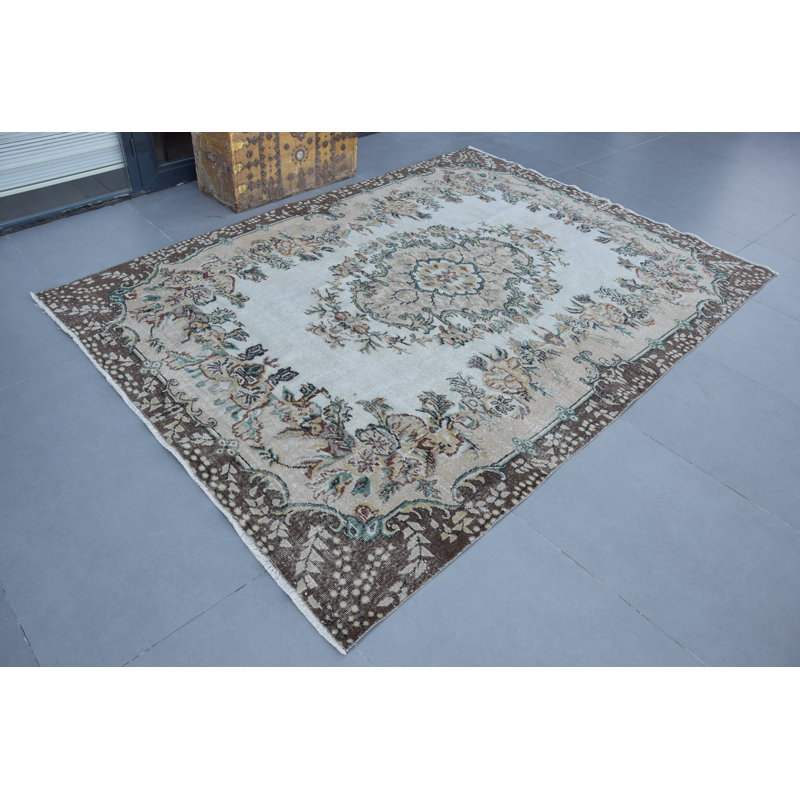 Grand tapis Oushak blanc fait à la main - parfait pour décorer un salon ou un salon