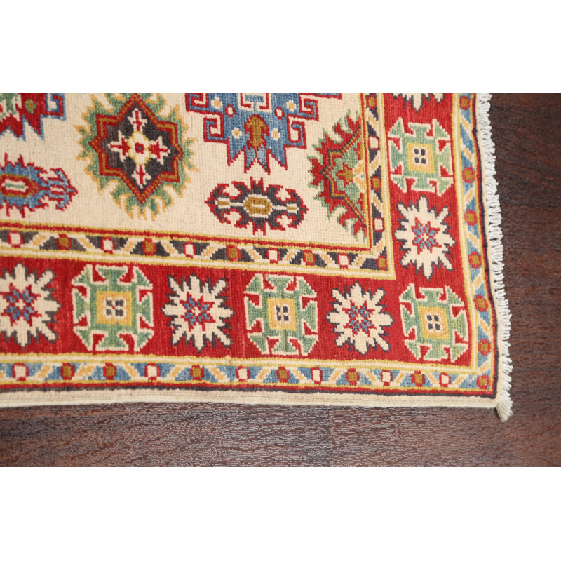 Tapis rouge / ivoire en laine noué à la main de conception unique 2 pi 6 po x 4 pi New Age