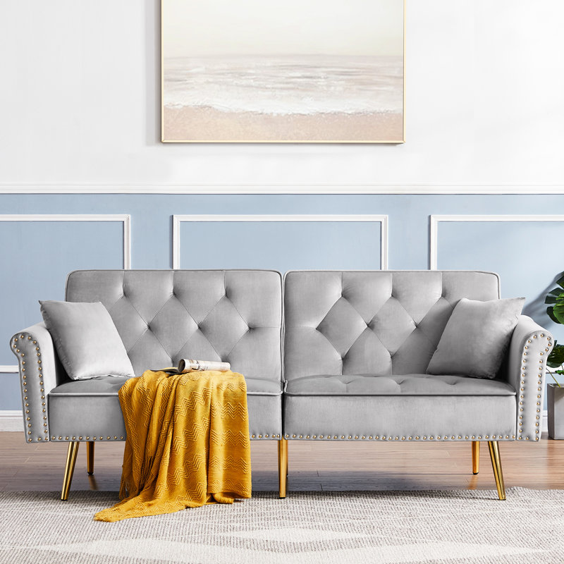 Lit en velours gris avec un rembourrage confortable et un revêtement ferme au design élégant