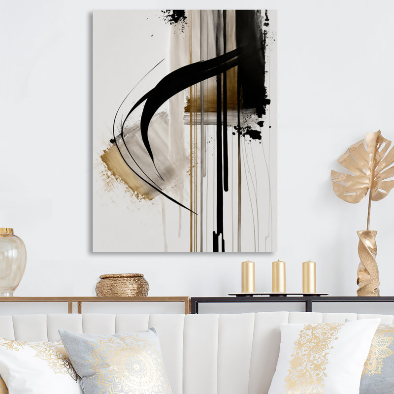 Black, White And Gold Expression I - Abstract Metal Wall Art, 44" H x 34" W x 1" D
