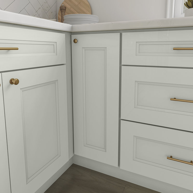Armoire d'angle à base basse, Double shaker Laguna Grey, L 36 po x H 34,5 po x P 24 po