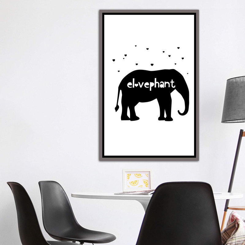 Éléphant, art sur toile, H 60 po x l 40po x P 1,5 po, Toile avec cadre gris foncé rustique
