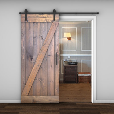 84'' Solid Wood Paneled Painted without Installation Hardware Kit Barn Door