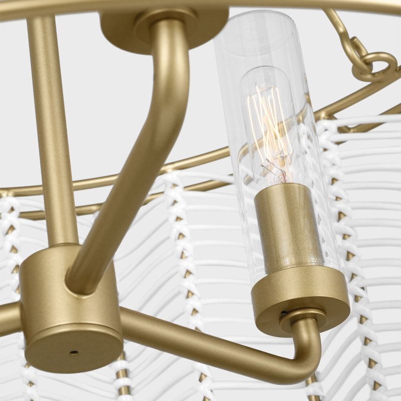 Thom Filicia Winslow Dining Room Chandelier With Clear Shade, 21.25" H x 23.75" W x 23.75" D, Powder-Coated Brass, 3 Lights