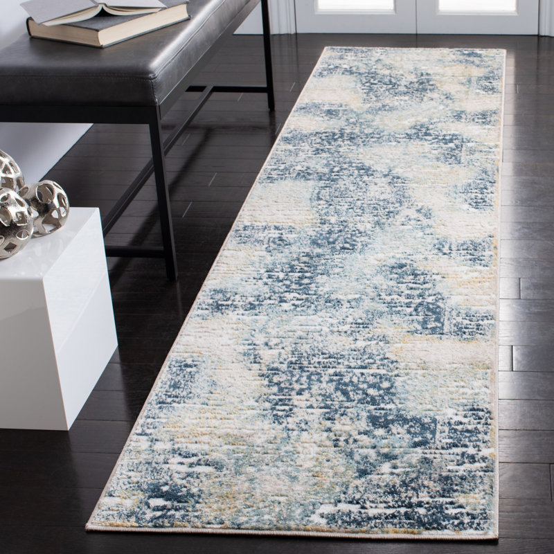 Tapis oriental bleu marine Dip, Tapis de couloir 2 pi 2 po x 9 pi