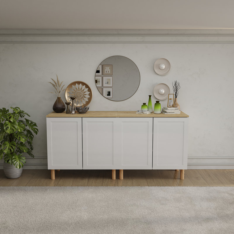 Boli Sideboard, White/Oak, Set of Two