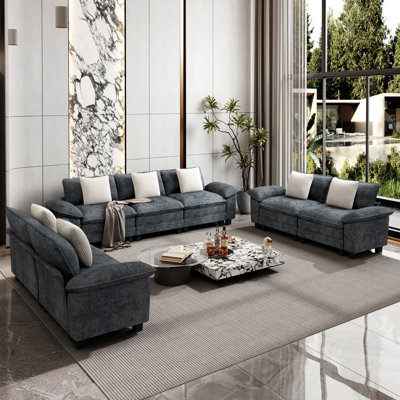 Ensemble de salon rembourré 3 pièces avec causeuse et canapé - canapé modulaire surdimensionné en chenille
