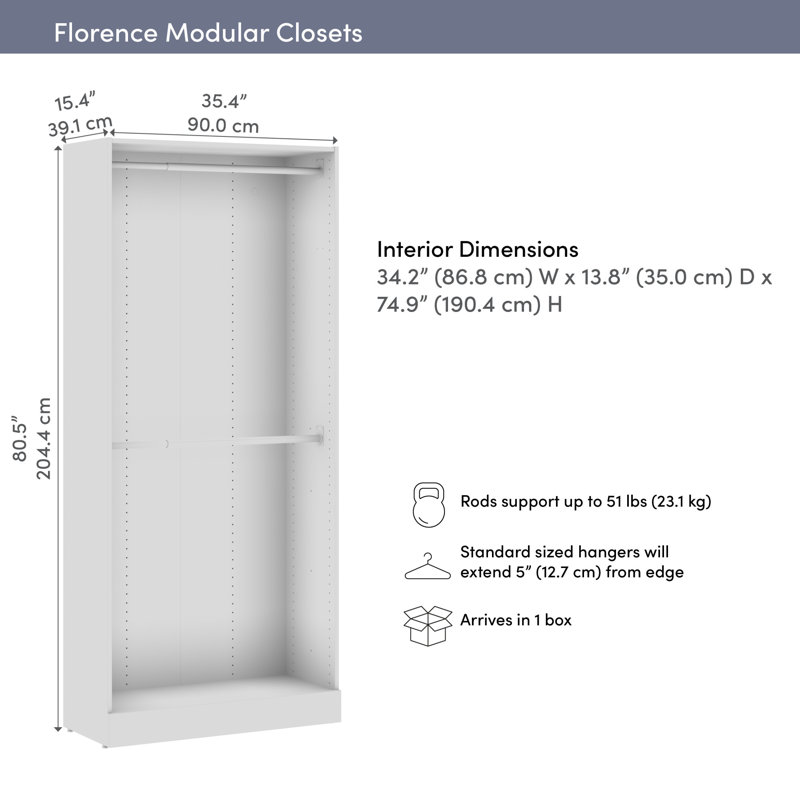 Tour modulaire Florence, H 80,5 po x l 35,4 po x P 15,4 po