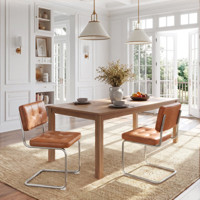 Chaise en porte-à-faux capitonnée en cuir Marlow