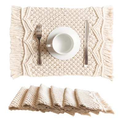 Ensemble de 6 napperons - Ensemble de napperons bohème en coton tissé à la main