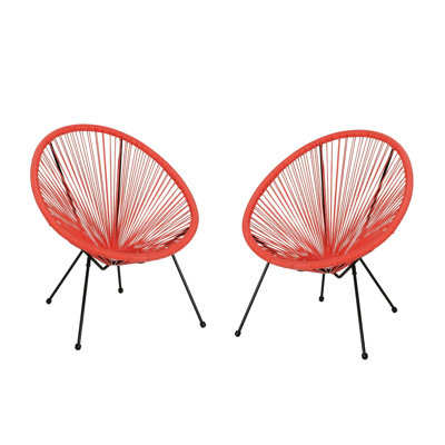 Chaises d'extérieur orange en A de 2, structure en acier avec finition noire, tissage pour siège confortable, chaise esthétique moderne 2 tissée et structure, relaxation optimale, apparence