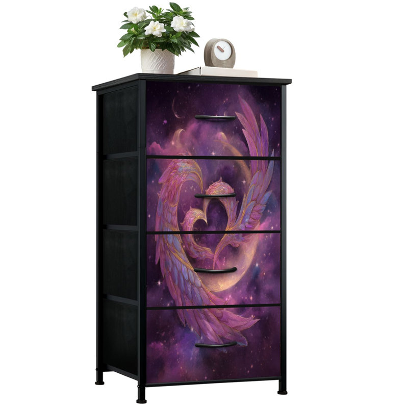 Commode romantique pour la chambre à coucher avec 4 tiroirs de rangement Dreamy Cosmic Hearts Commode nébuleuse flottante et vibrante