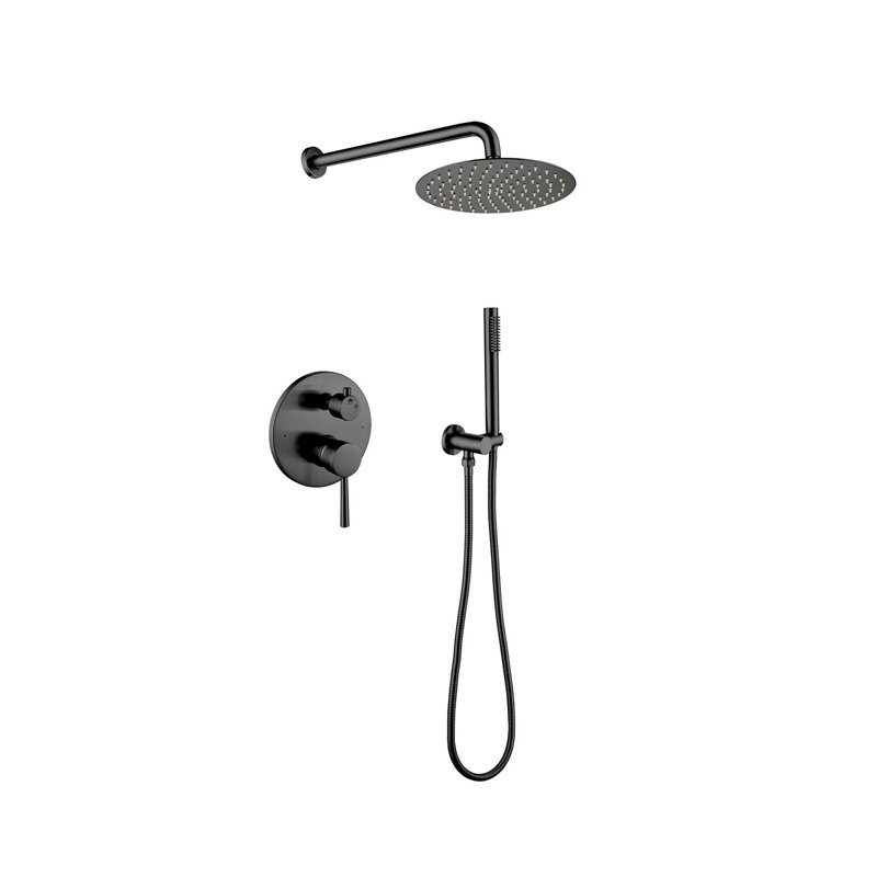 Système de pomme de douche à pluie noire matte avec douchette à main haute pression murale en laiton