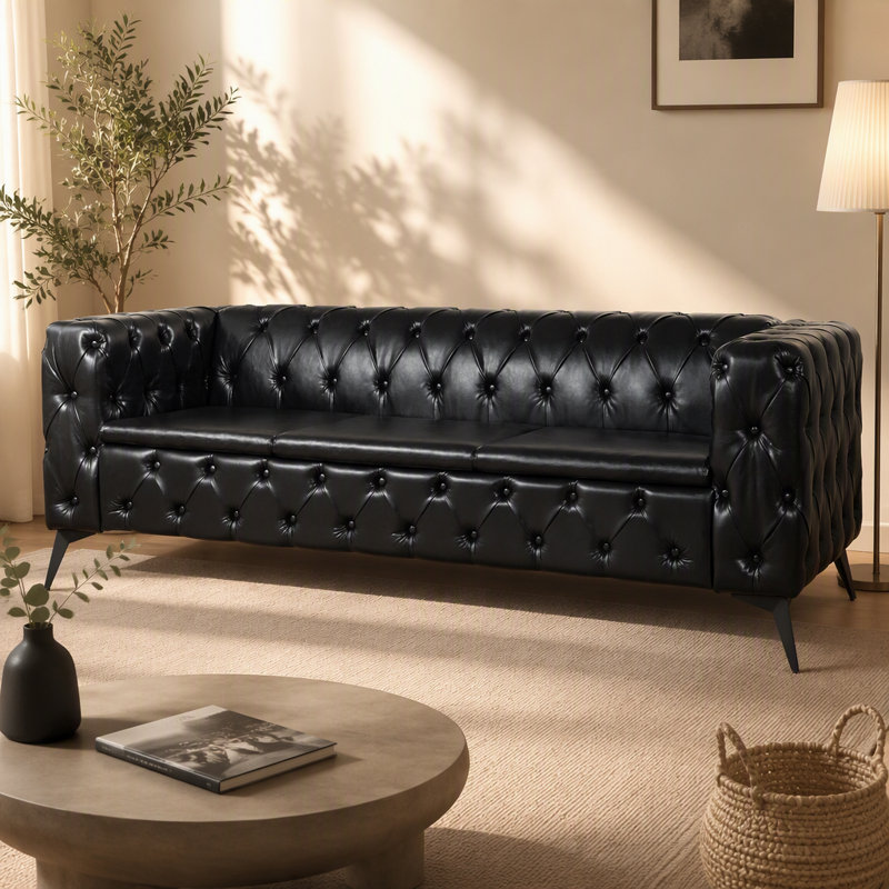 Comfortable Three-Seater Sofa with Removable Cushions and Sturdy Construction