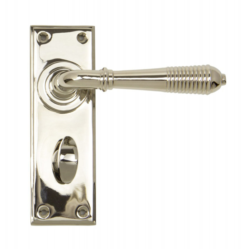 Reeded Bathroom Door Handle Kit, Polished Nickel