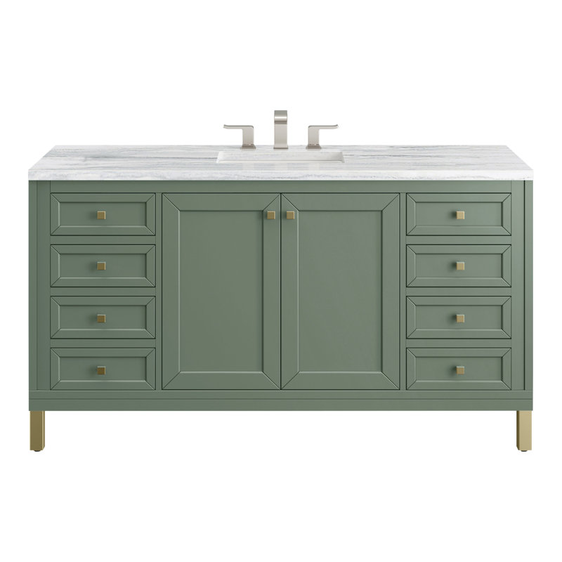 Chicago 60" Floating Single Bathroom Vanity Set, Smokey Celadon, 8" Widespread, Phantome Eclos