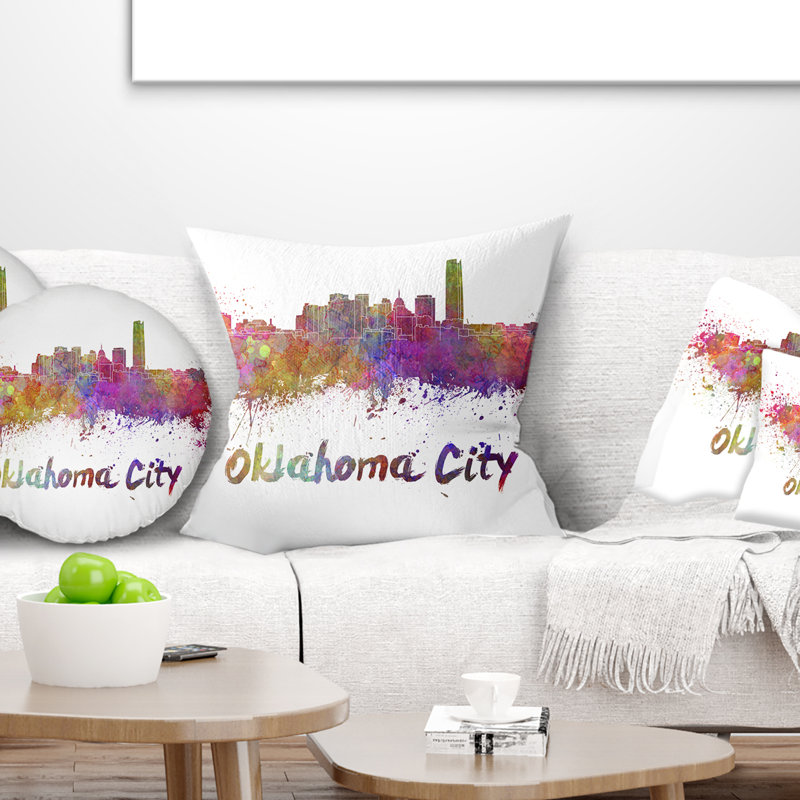 Coussin Oklahoma Skyline - Cityscape, 16 po x 1 po, Carré