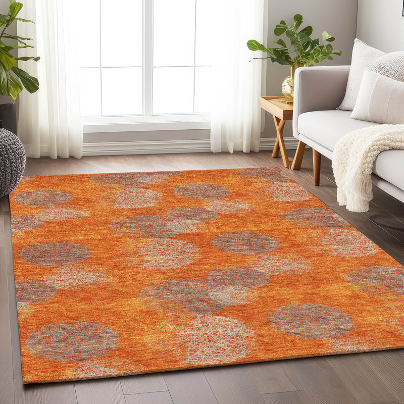 Tapis orange Prisco lavable à la machine de qualité supérieure, Rectangle 5 pi x 7 pi 6 po