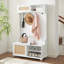 Étagère à vêtements avec porte-chaussures pour hall d'entrée, portemanteau avec banc et rangement pour chaussures, banc d'entrée avec porte en rotin blanc, l 40,16 po x P 18,58 po x H 64,17 po