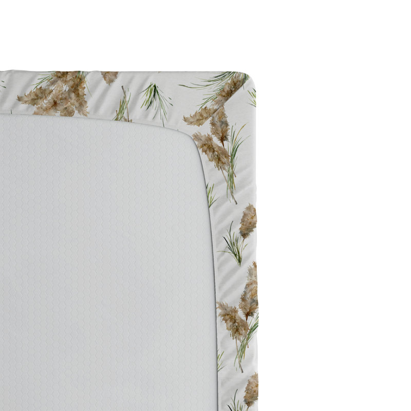 Drap-housse aquarelle Ambesonne, reproduction exotique de botanique brun pâle vert et blanc