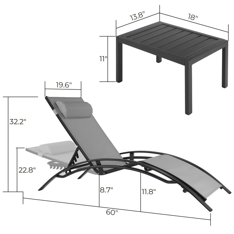 Olabisi 153cm Long Reclining Chaise Lounge Set