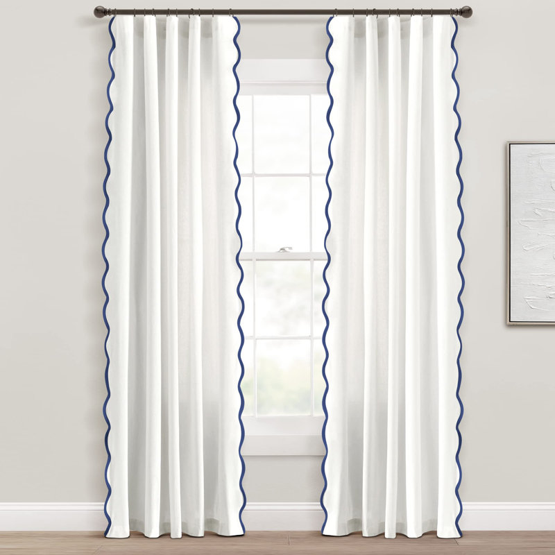 Paire de rideaux à bordure festonnée Coastal Chic, l 52 po x L 84 po, bleu marine et blanc