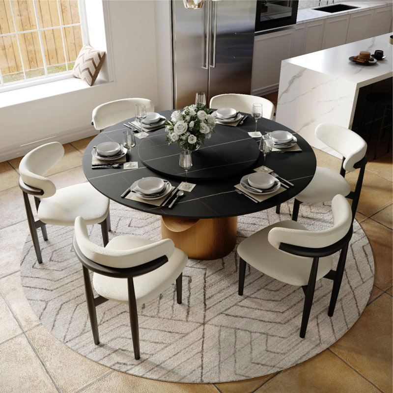 Maxwell Mid-Century Modern Wood Dining Chairs, Upholstered Cotton Linen Wood Dining Chair Side Chair, Fully Assembled, Black