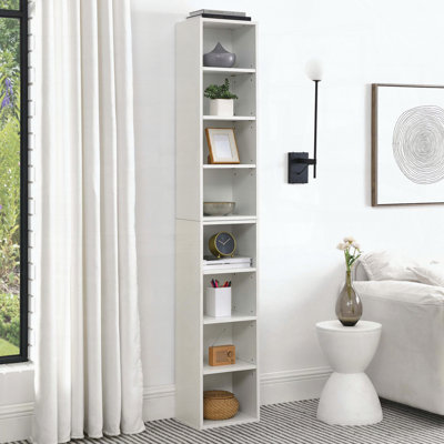 8-Tier Media Tower Rack with Adjustable Shelves, Slim CD/DVD Storage Cabinet for Home Office