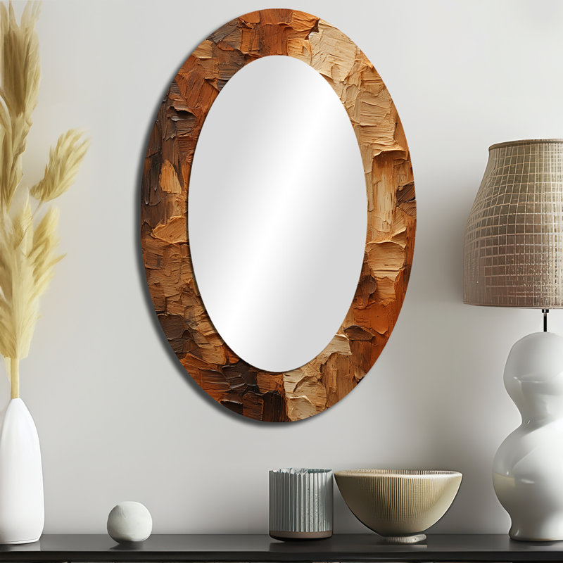 Brown tree bark Essence 2 - Landscapes Oval Decorative Mirror On Metal, 36" H x 24" W