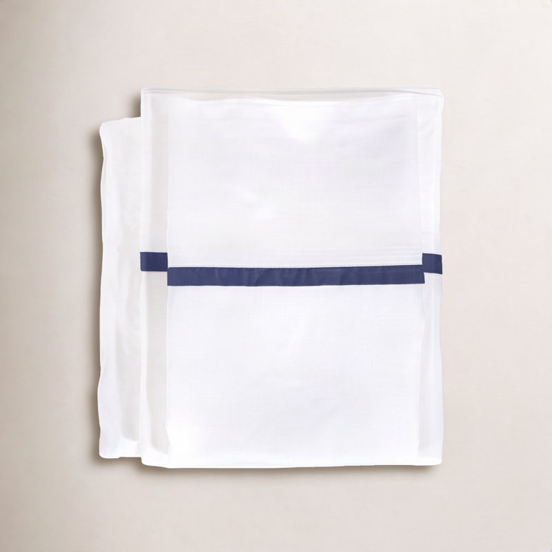 Langston Bamboo Machine Woven Sheet Set, Queen, White/Navy