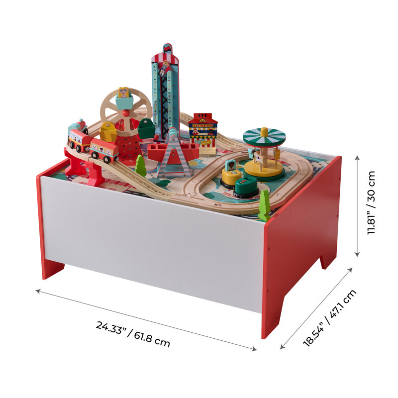 Teamson Kids Wooden Train Set Activity Play Table With 6 Mini-Games