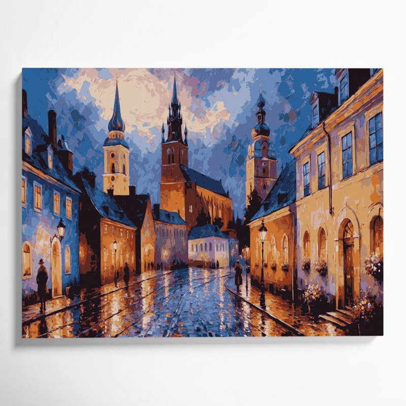 Art urbain sur toile brun avec villes de Tallinn, H 20 po x l 30 po
