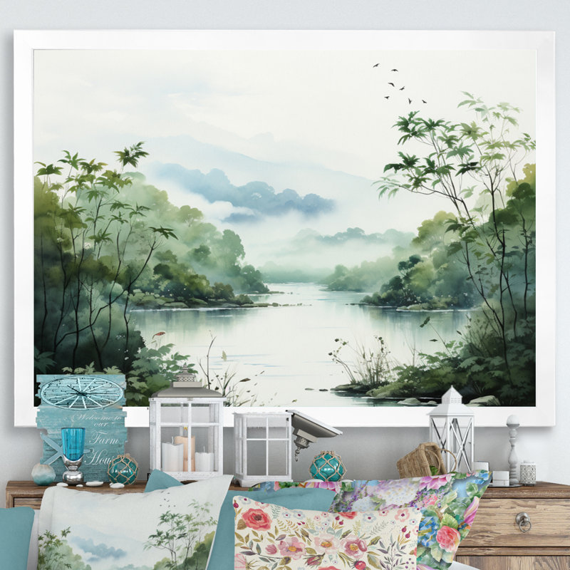 «Tranquil Oasis II» sur toile, H 34 po x l 44 po x P 1,5 po, Cadre simple blanc