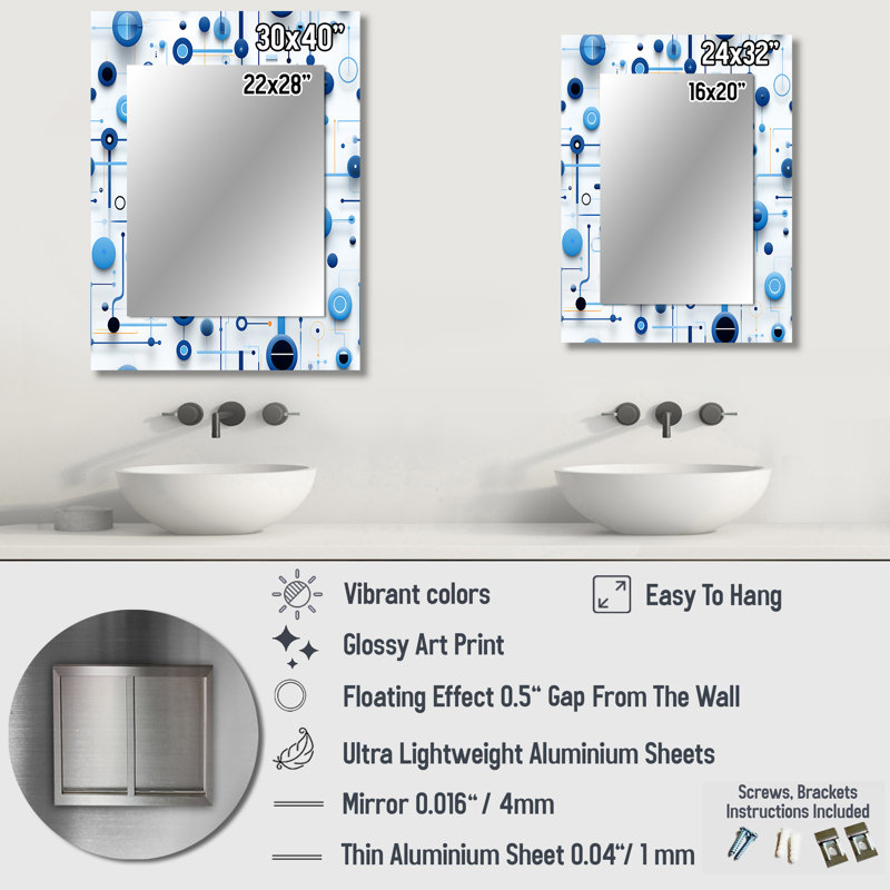 Haytham - Large Wall Mirror On Metal, 40 po x 30 po