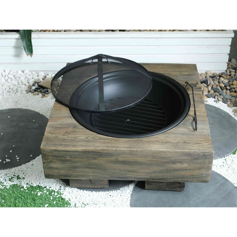 Wood-Fueled Outdoor Fire Pit With Wood Grain Design