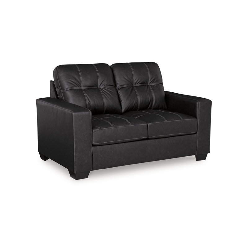 Causeuse Barl, moderne, simili cuir riche touffeté de 62 pouces, Noir