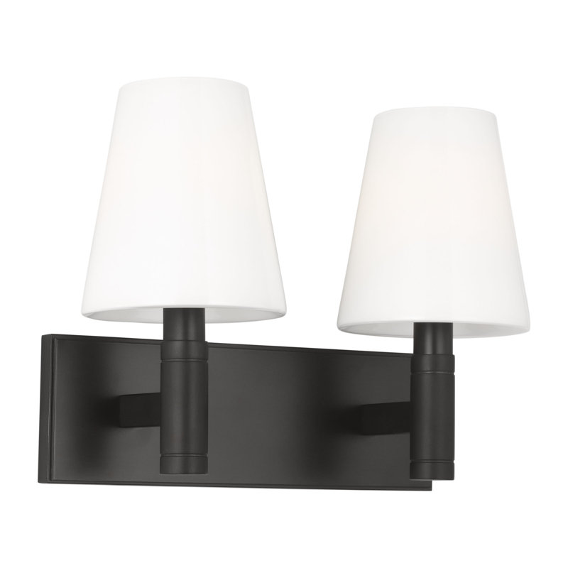 Thomas O'Brien Beckham Classic Bathroom Bedroom Wall Fixture In Aged Iron Finish With Milk Shade, 10.375" H x 13.25" W x 7" D