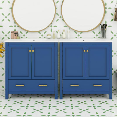 Ensemble de meuble-lavabo 60 po, avec double meuble-lavabo (séparé), double lavabo en céramique, tablette de rangement et tiroirs séparés (miroir non inclus)