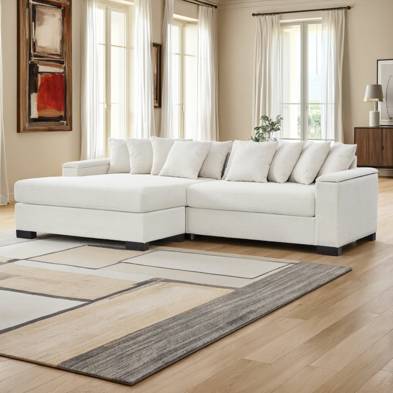 Canapé modulaire en L avec méridienne convertible Comfort, Beige