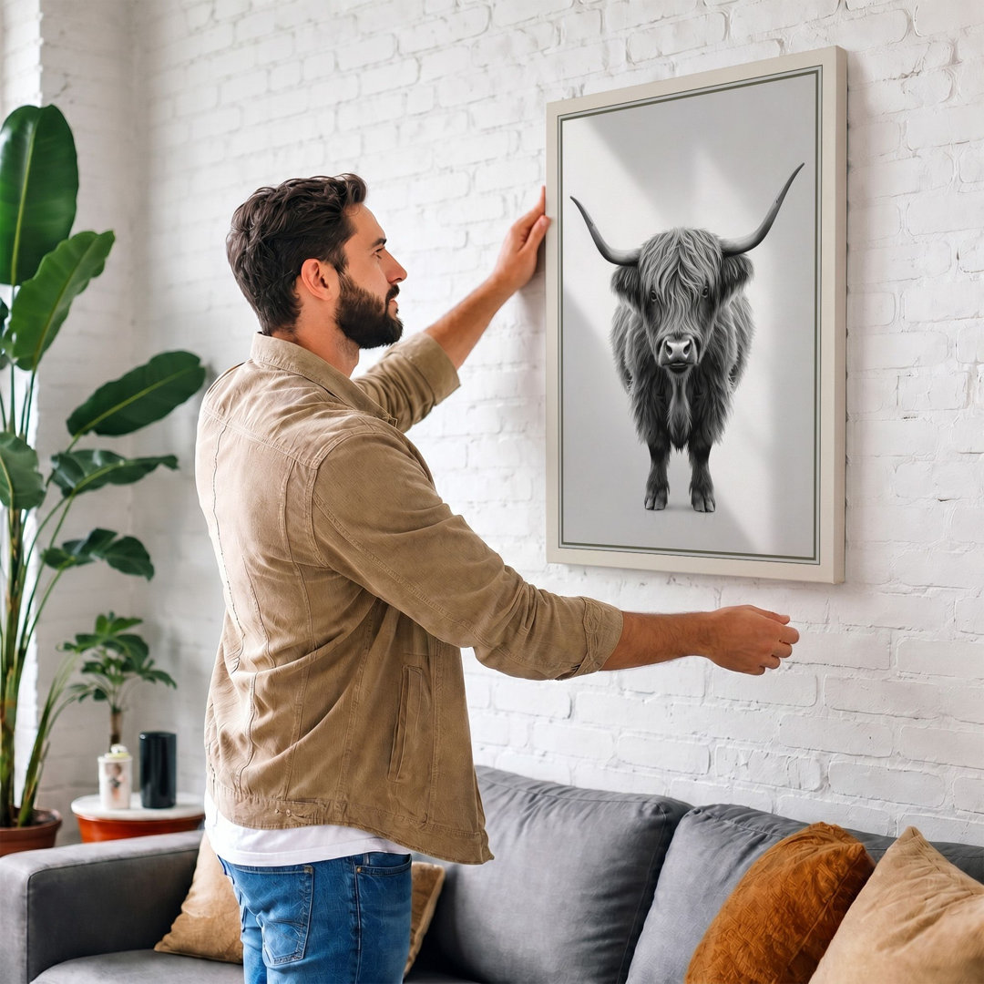 Highland Cattle Portrait Modern - Wrapped Canvas