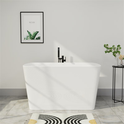 46.85'' x 27.3'' Freestanding Rectangular Soaking Small Acrylic Bathtub with Chrome Drain and Overflow