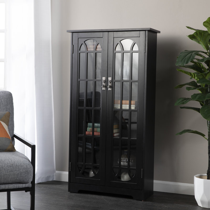 Armoire multimédia à panneau de fenêtre noire, Noir