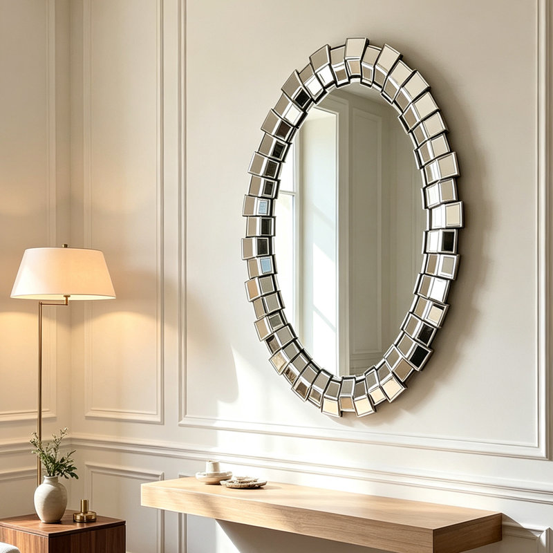 Miroirs d'appoint modernes, cadre géométrique en panneau de fibres à densité moyenne argenté pour l'entrée