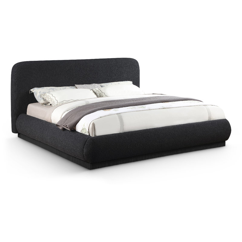 Rigby Upholstered Platform Bed, King, Black Boucle Fabric